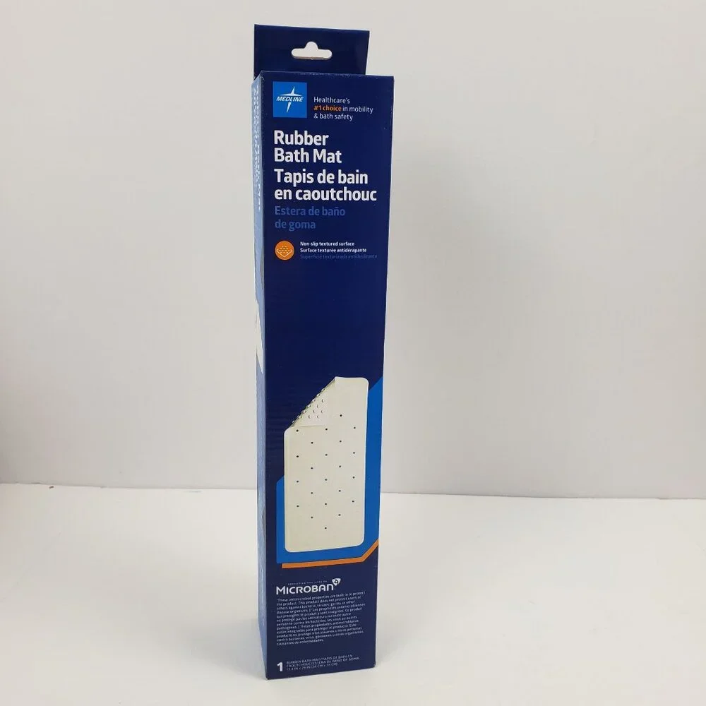 Medline Rubber Bath Mat 13x29 Off White Microban Non Slip